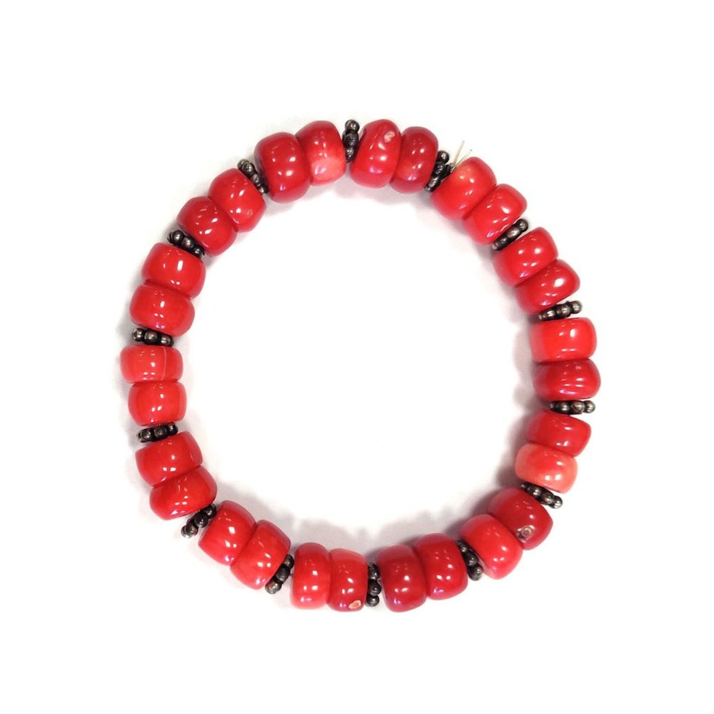 Tigerstars Bold Flame Red Coral Silver Stretchy Bracelet